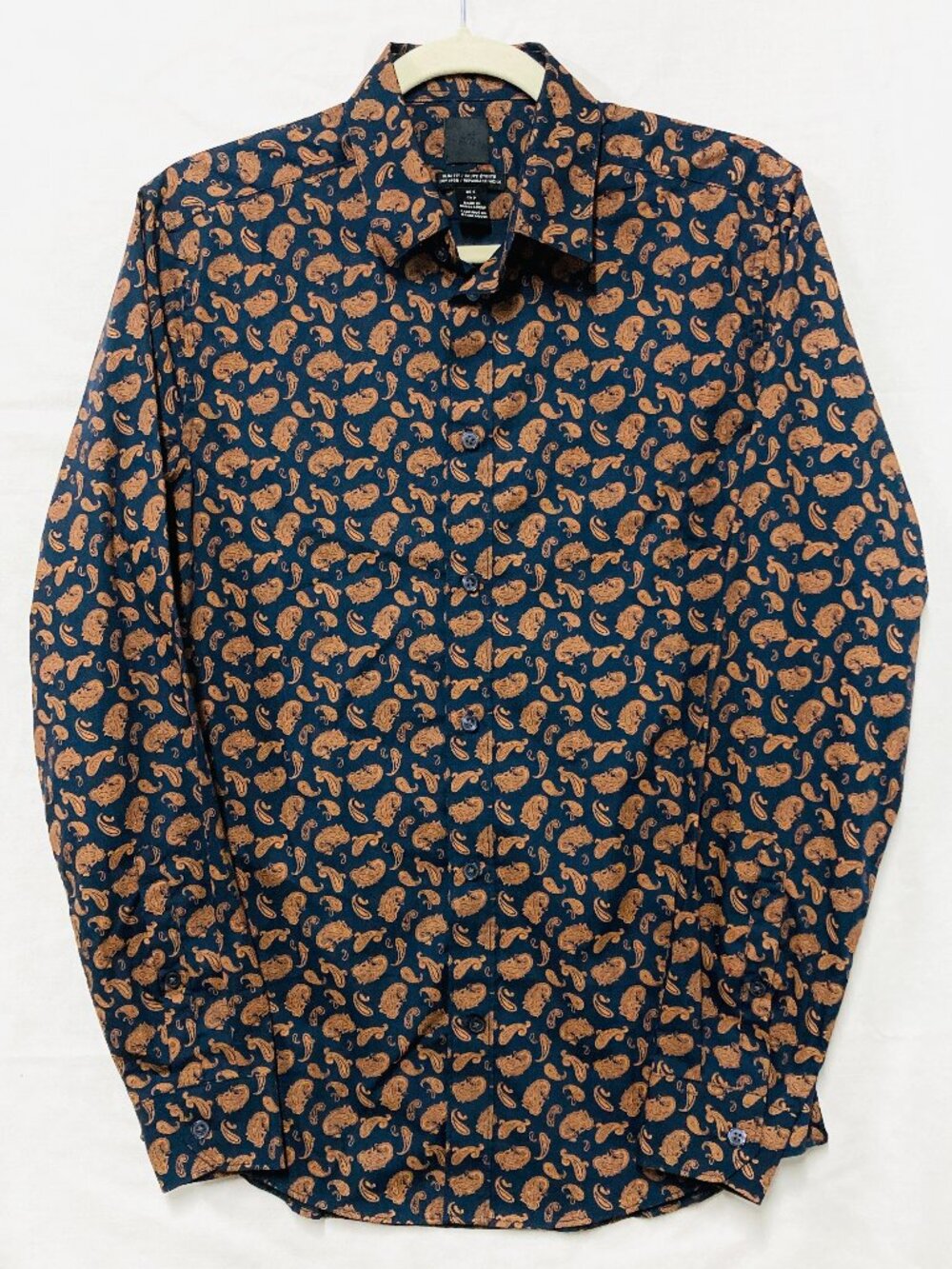 Zara Shirt Mens Size Small Blue Brown Paisley Button Up
